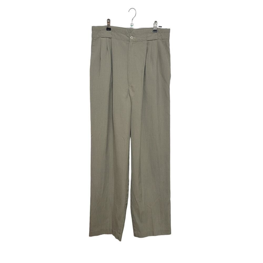 Fundamental Things High Waist Pleated Straight Leg Pants Green Tan Size M VTG